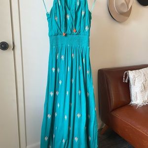 Anthropologie Floreat turquoise maxi dress